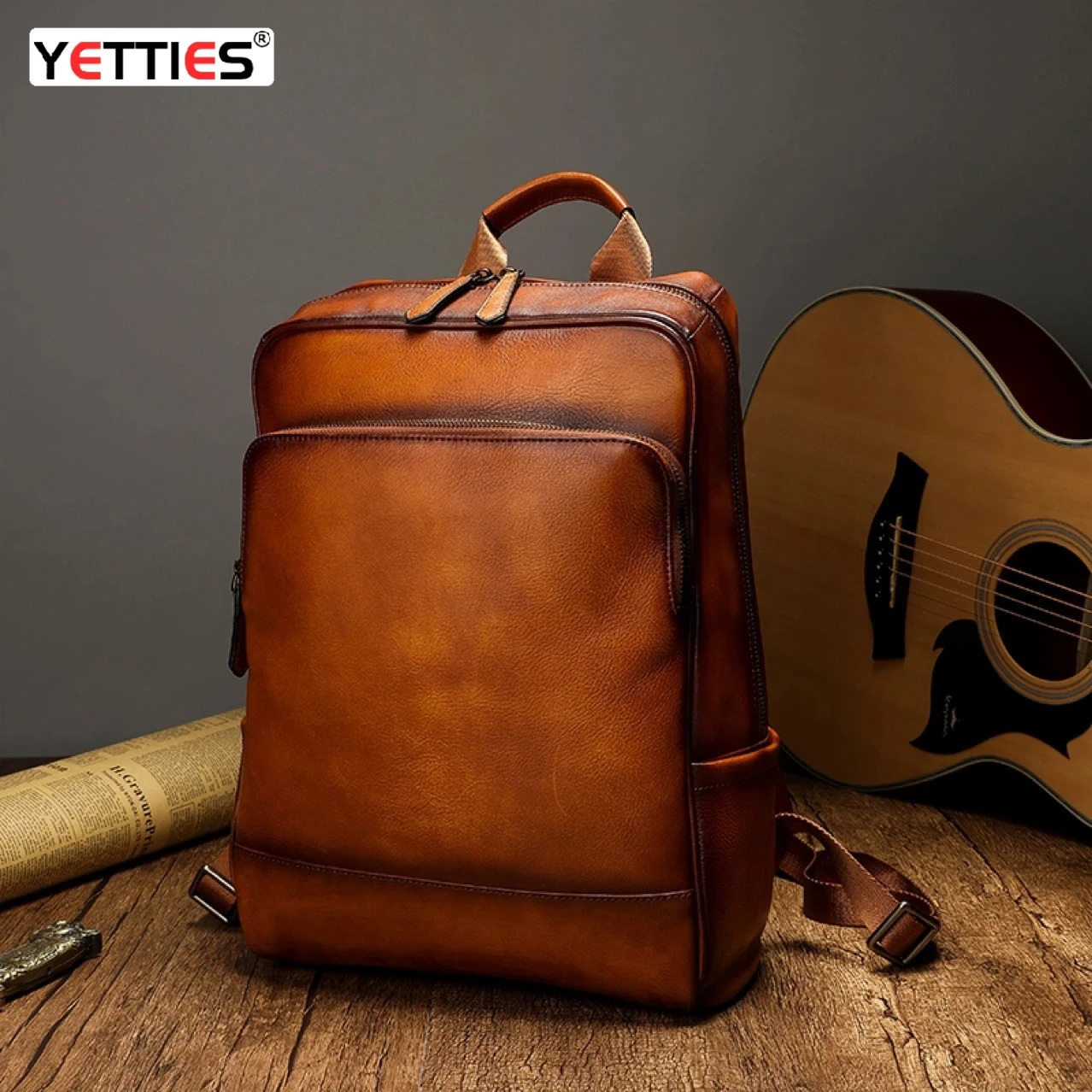 Men's Vintage Top Grain Vegetable Tanned Leather Backpack Hand-Rubbed Cowhide Large Capacity Laptop Casual Daypack for Men