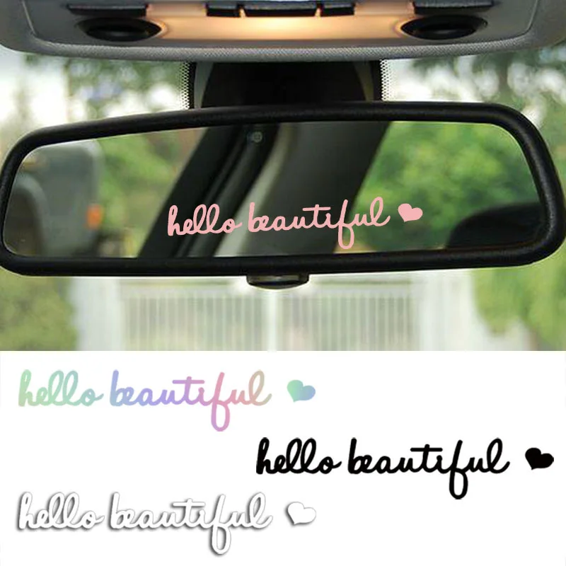

Car motorcycle sticker hello beautiful Car makeup mirror rearview mirror decoration sticker Hello beautiful car accessories stic