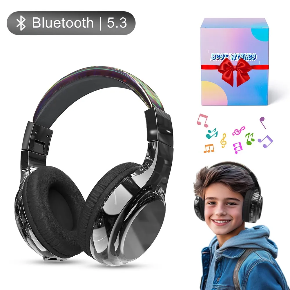 Cool Metallic Bluetooth 5.3 Headphones for Boys Teens Wireless Headphones with Mic On Ear Headset for School/Travel/Tablet