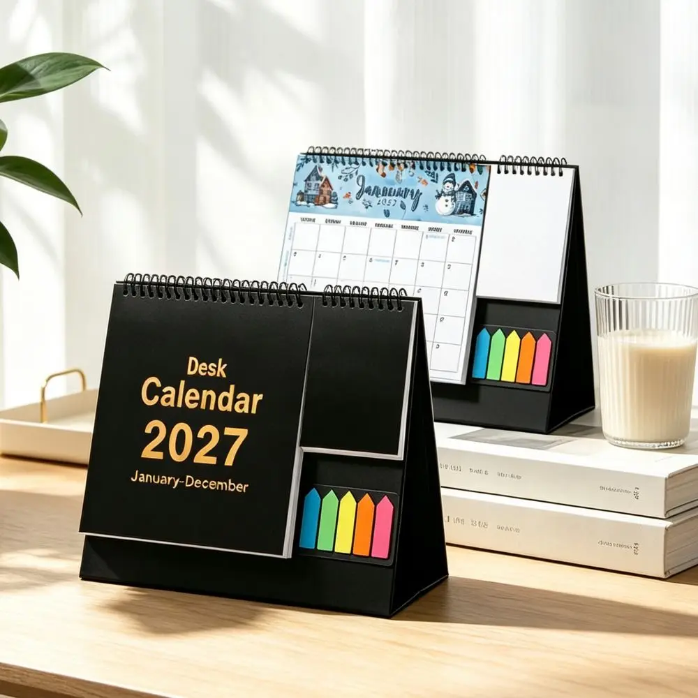 New Jan. 2027 - Dec. 2027 2027 Desk Calendar Foldable Elegant Double-coil Calendar Planning Exquisite Record Calendar Home
