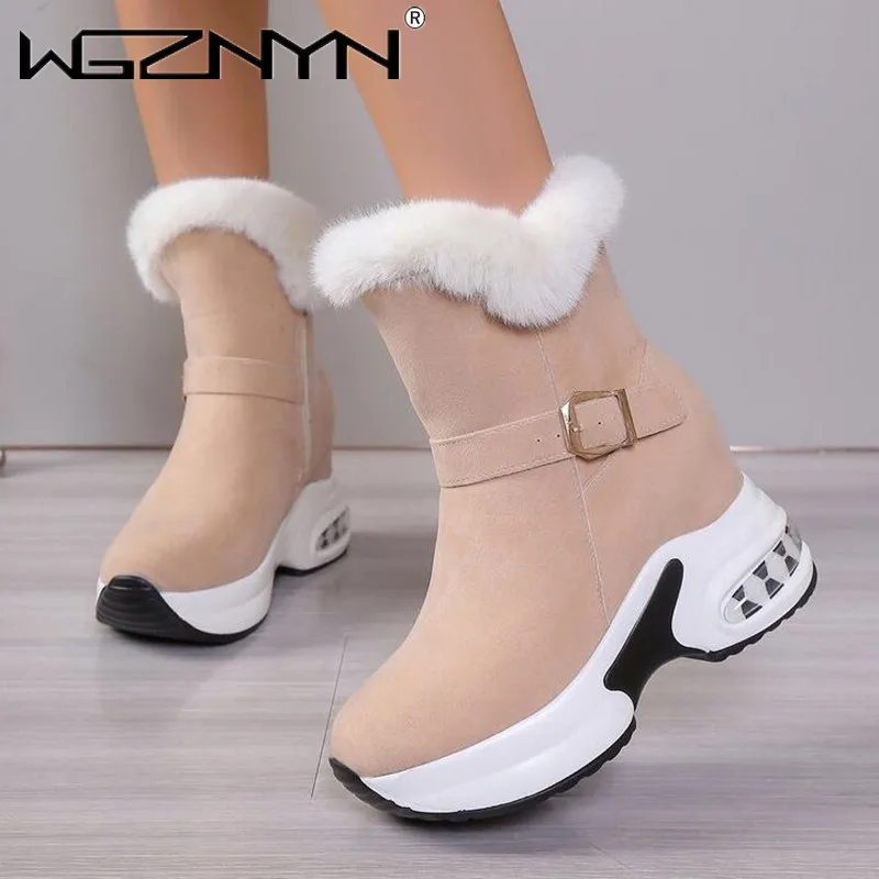 2024 Winter Non-Slip Snow Boot Women Fashion Faux Fur Plush Platform Ankle Boots Woman Side Zipper Casual Sneaker Botas Mujer