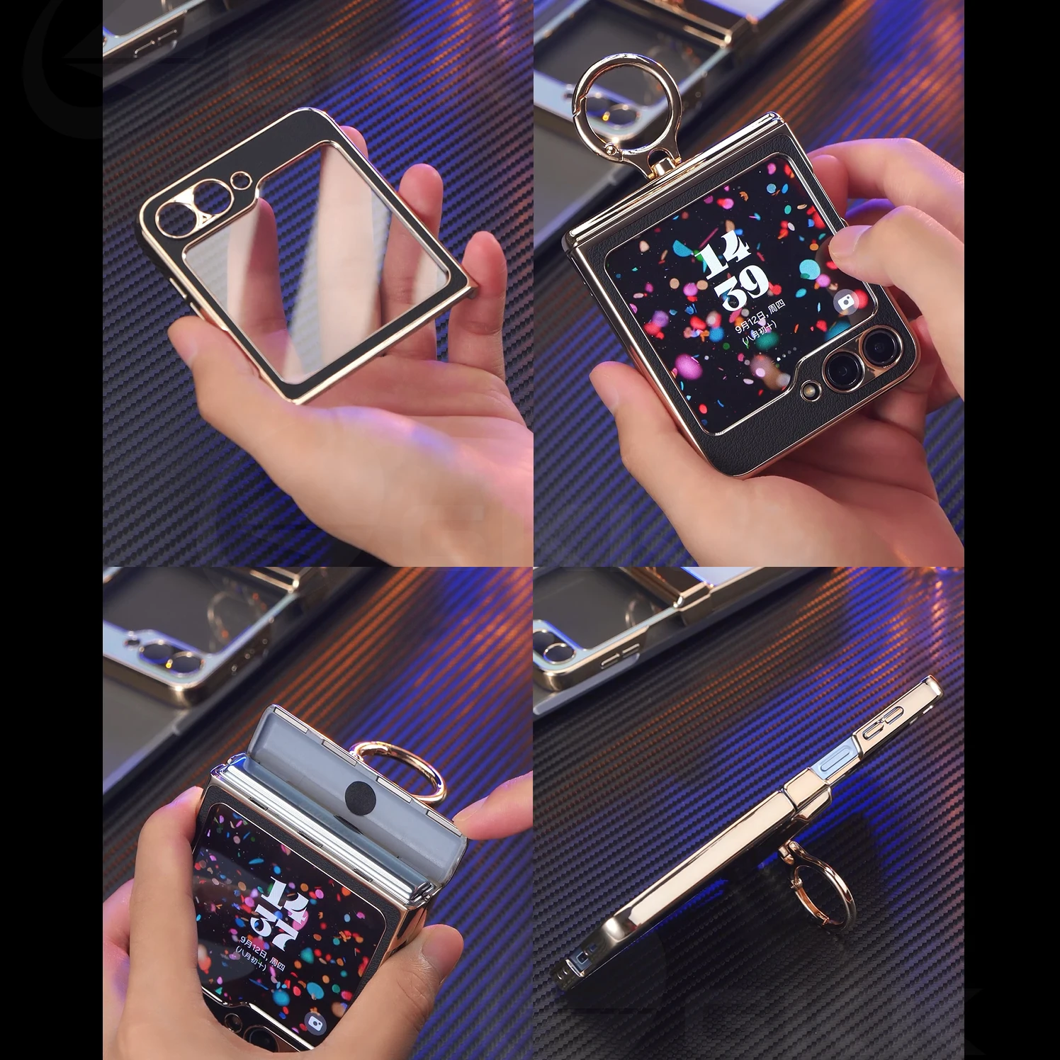 

Magnetic Hinge Ring Holder Case for Samsung Galaxy Z Flip 7 6 Luxury Plating Leather Screen Glass Cover For Galaxy Z Flip7 Case