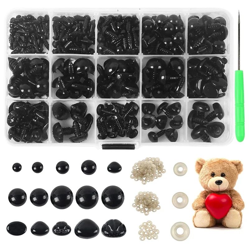 566PCS Craft Doll Eyes and Nose Safety Eyes and Noses Stuffed Crochet Eyes with Washers for Teddy Bear, Crochet Toy Jewelry DIY