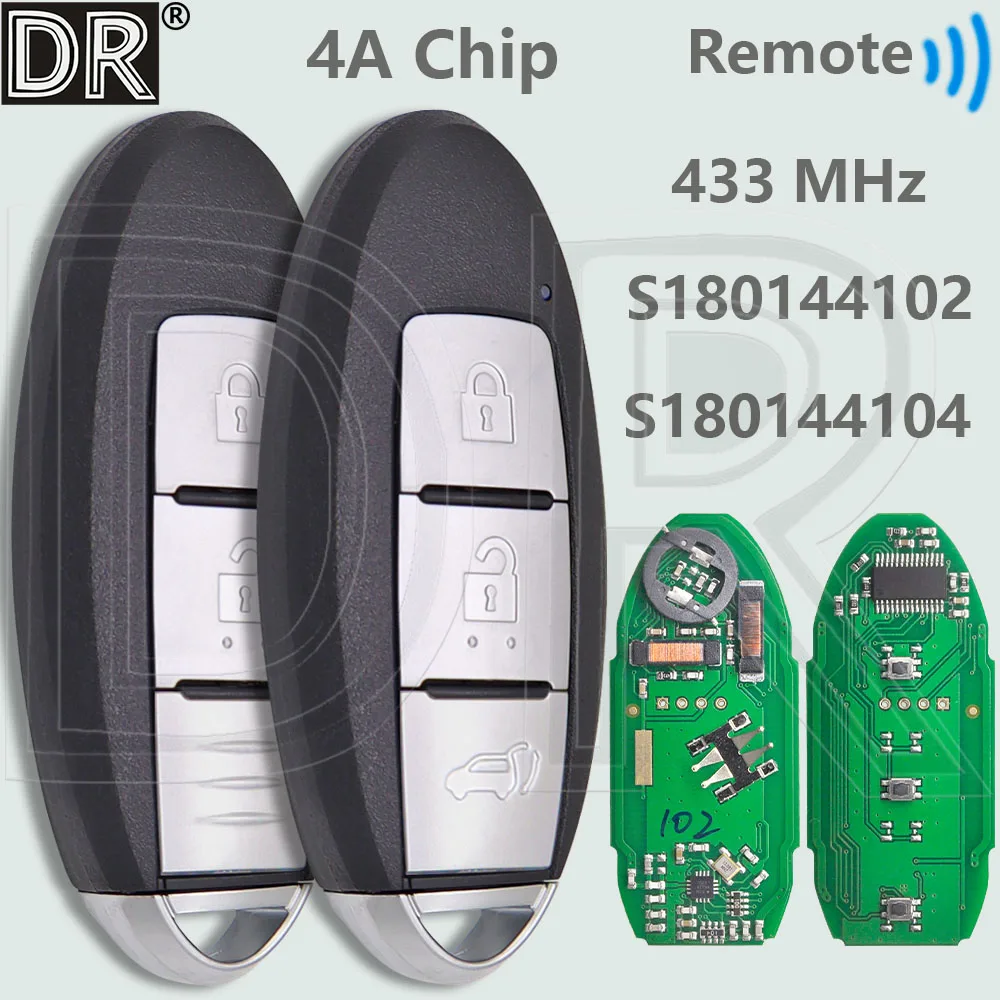 

DR S180144102 S180144104 4A Chip 433MHz Keyless Go Car Remote Key For Nissan Qashqai X-trail 2014 2015 2016 2017