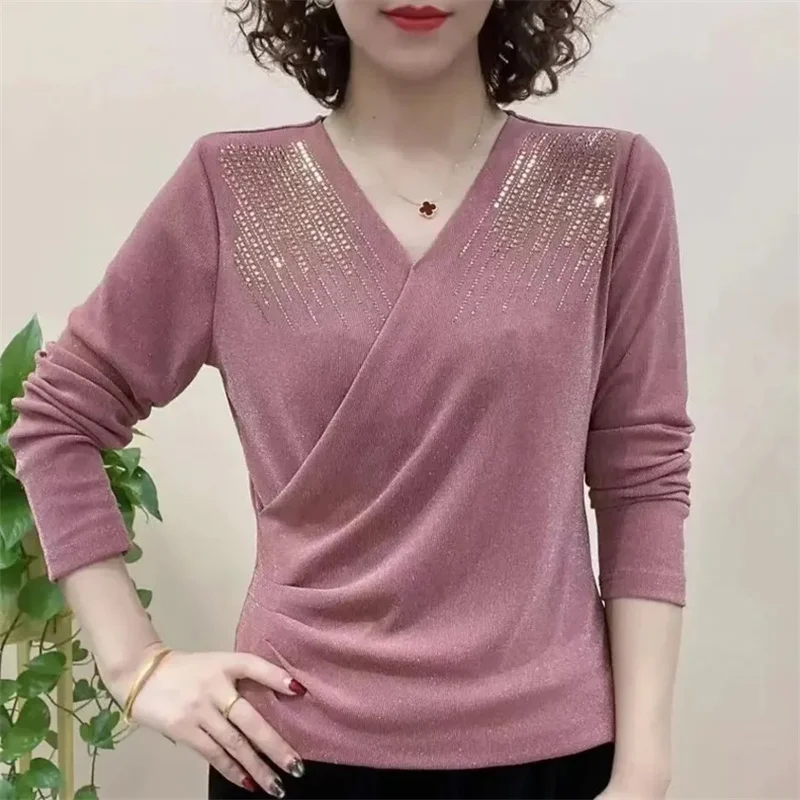 High-Grade Mesh Rhinestone Bottoming Shirt Women\'s Autumn And Winter New Western Style Joker Wear Warm Blouse Underwear