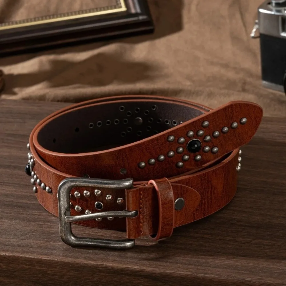 

Fashion Rivet Buckle Waist Belt Genuine Leather Jeans Style Jeans Belt Versatile Waistband Men Women