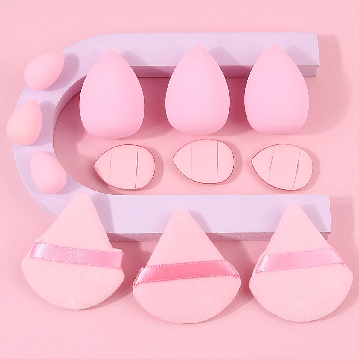 12 peças de esponja de maquiagem rosa em pó puff conjunto de ovo de beleza é uma ferramenta de maquiagem profissional compacta, portátil e não pegajosa