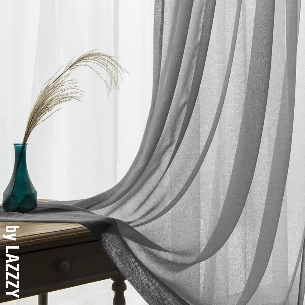 JINCHAN 1PCS Sheer Curtains For Living Room Bedroom Bordered Rod Pocket VoileWindow Curtain Solid Tulle Ready Drapes