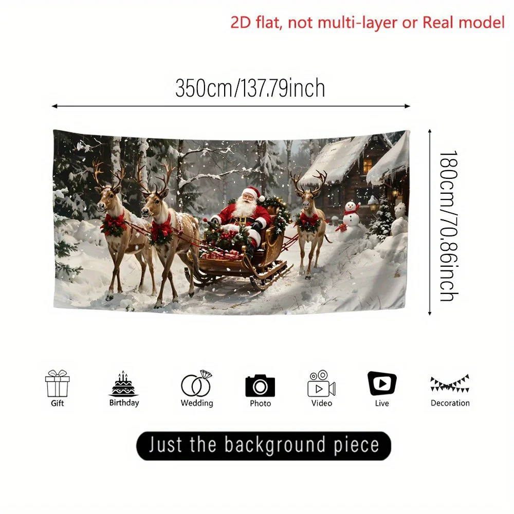 Ultra-Large 2D Flat Printed Party Banners Featuring Santa Claus, His Sleigh, And Reindeer in a Snowy Setting. This HD Printed Ga