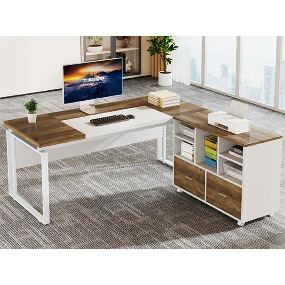 L-Shaped Desk with Drawers, 63