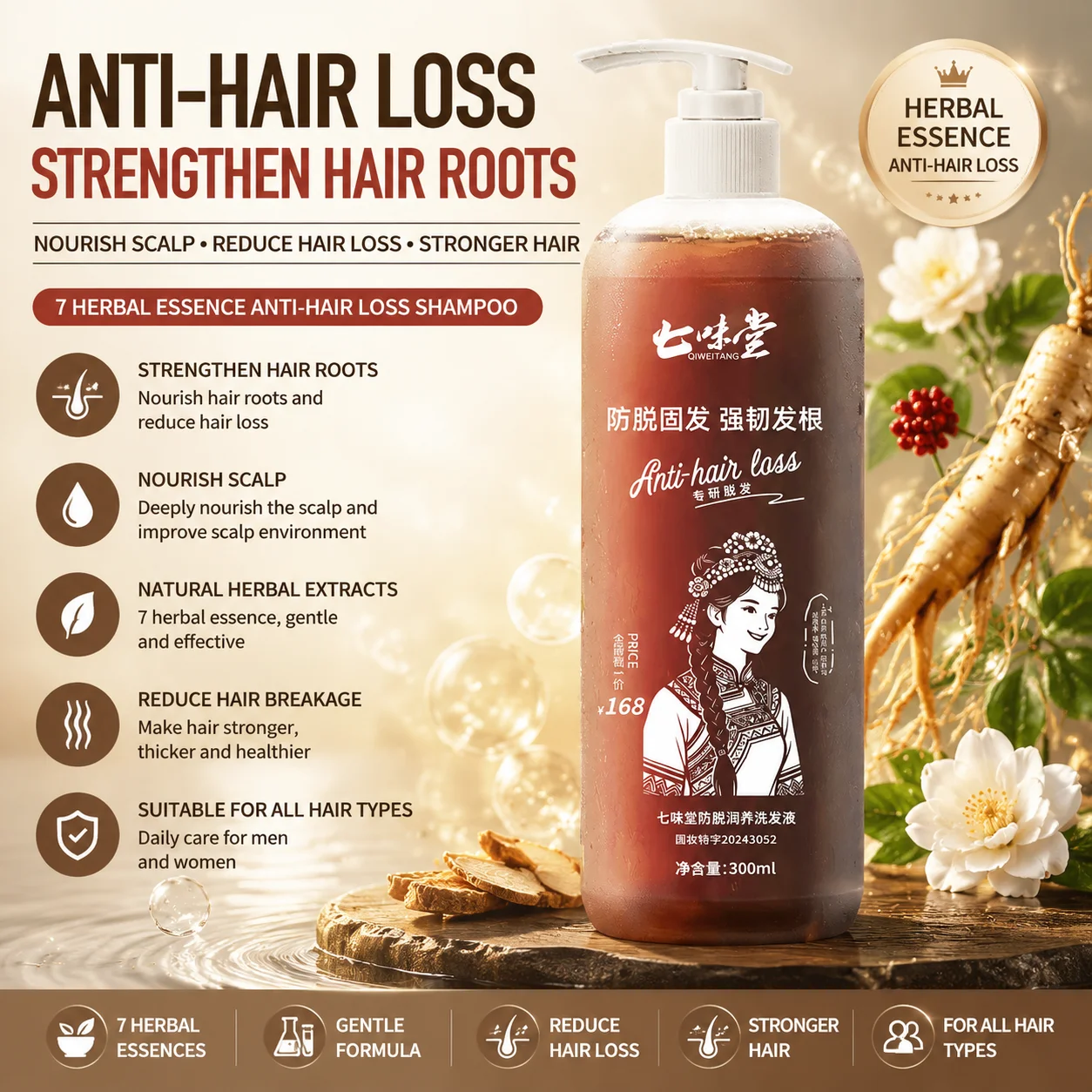 

Anti hair loss and firming shampoo with various herbal formulas, ancient formula, anti hair loss and fluffy shampoo