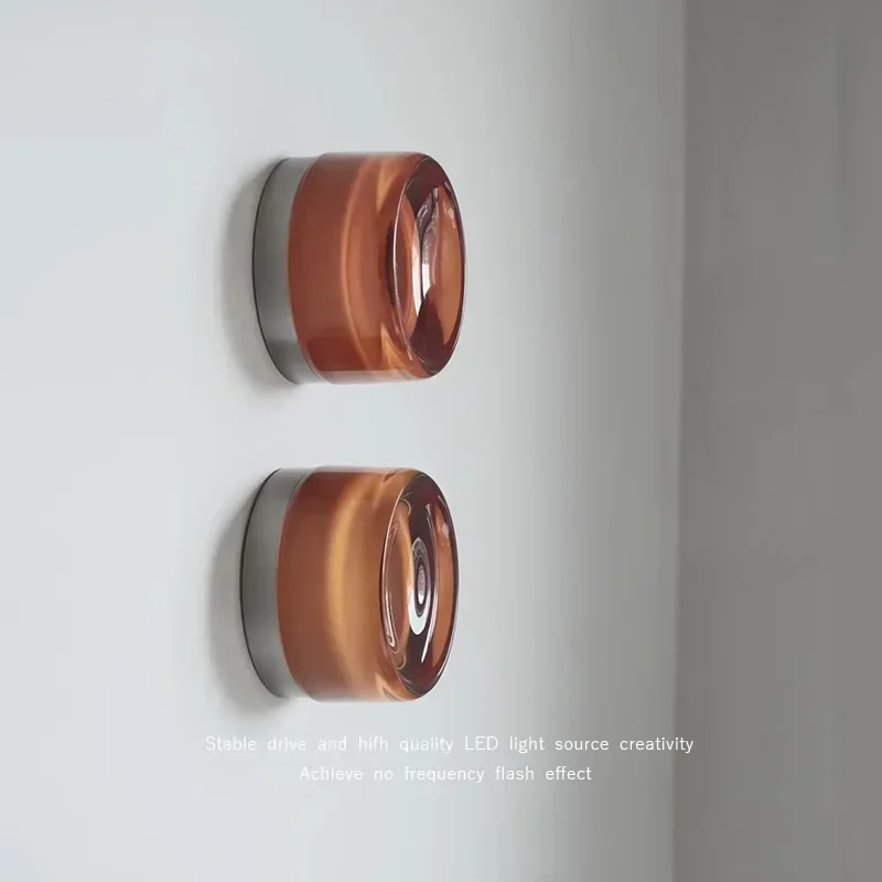 Modern Glass Round Wall Sconce Light Fixtures for Bedroom Bedside Hotel Background Decoration Led Nordic Colorful Lamp Luminaire