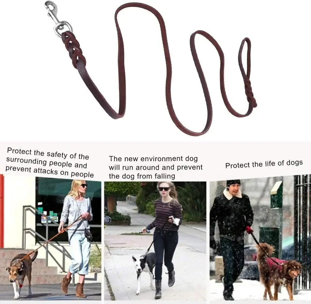 Hundeleine aus echtem Leder, lange Leinen für Hunde, geflochtenes Haustier-Walking-Training führt braun-schwarze Farben für mittelgroße und große Haustiere – Detail 4
