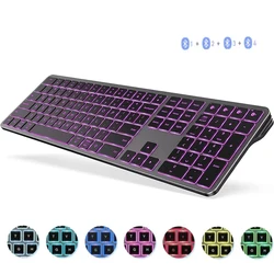 Teclado inalámbrico multidispositivo retroiluminado con Bluetooth, recargable, para juegos, Ipad, portátil, tableta, Gamer