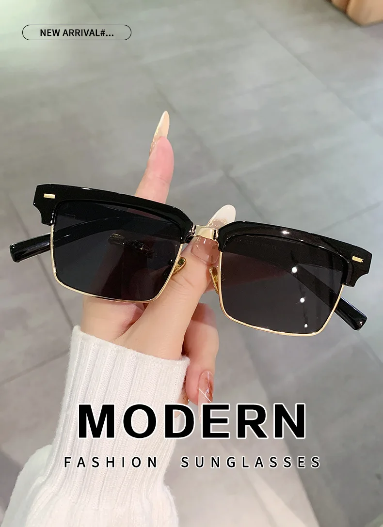 SHAUNA Fashion Nieten Halbrahmen Sonnenbrille UV400 Quadratische Anti-Blaulicht-Brille – Detail 2