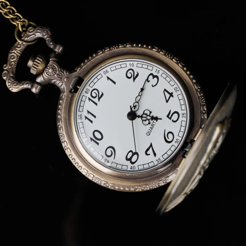 Retro Train Pattern Carved Quartz Pocket Watch | High-Quality Stainless Steel Chain Unisex Student Pendant