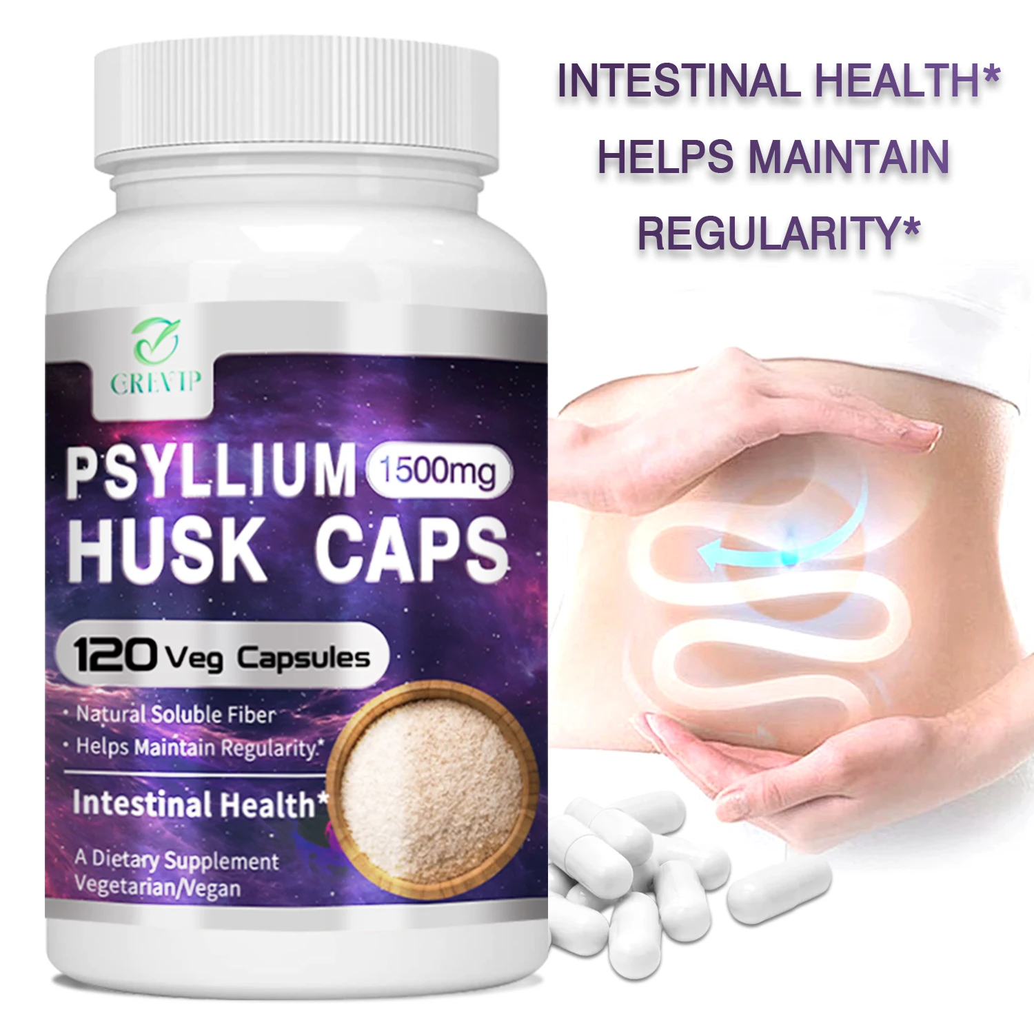 

Psyllium Husk Capsules - Promotes Intestinal Health and Relieves Bloating