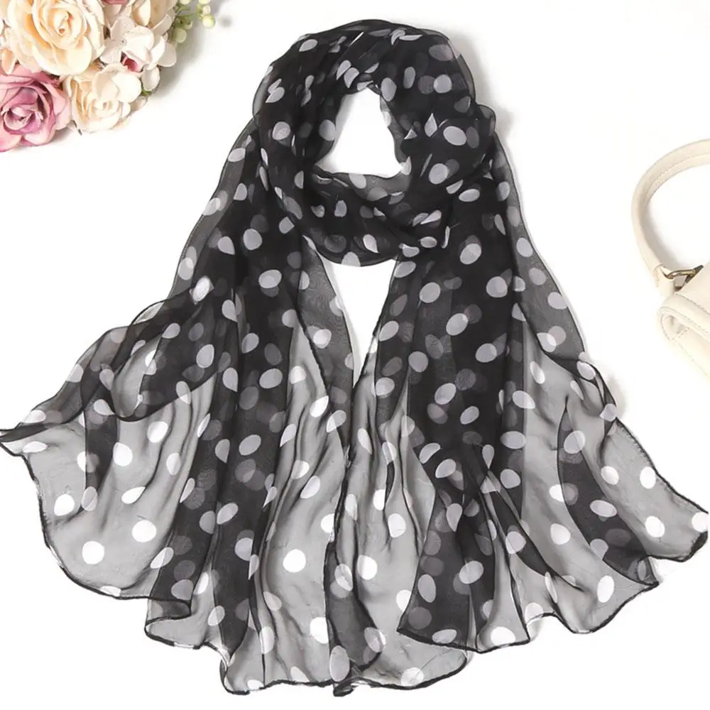 

Polka Dot Scarf Ladies Women's Scarf Chiffon Scarf Soft Head Wraps Women's Long Wraps Beach Sunscreen Thin Hijab Shawls