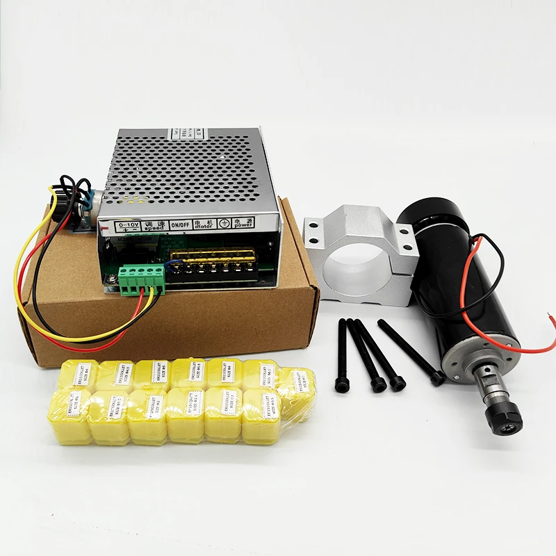New DC 500W Air Cooled Spindle Motor ER11 ER16 Chuck 0.5KW Spindle Motor 52mm Clamps Power Supply Speed Governor For CNC Spindle