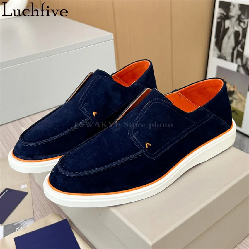 JAWAKYE New Suede Leather Loafers Flat Shoes for Men Casual Slip-on Walk Shoes Runway Formal Business Shoes Man 39-46 Plus Size