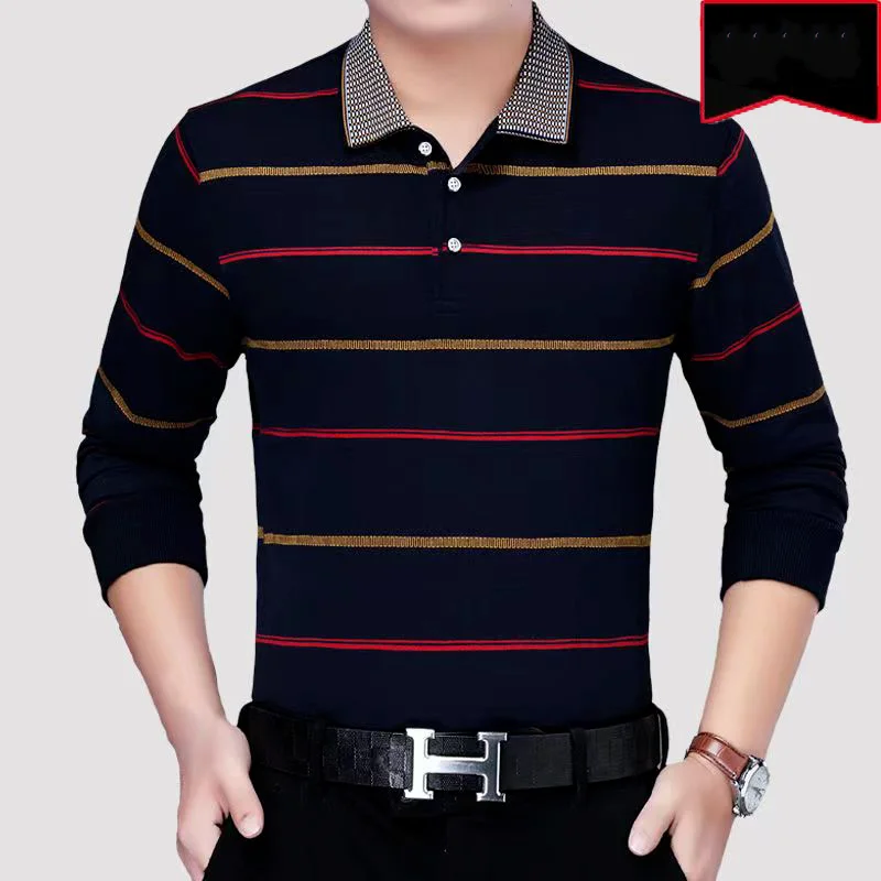 2023 Spring New Long Sleeve Oversized Men's Clothing Loose Fashion Business Casual Lapel Striped Contrasting Colors POLO Shirt