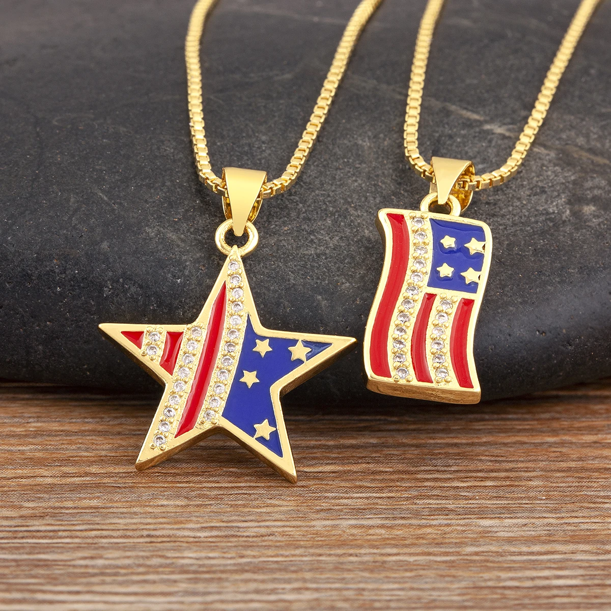 Nidin New Trendy American Flag Shine Zircon Pendant Necklace For Female Male Punk Style Chain Choker Jewelry Gift Wholesale