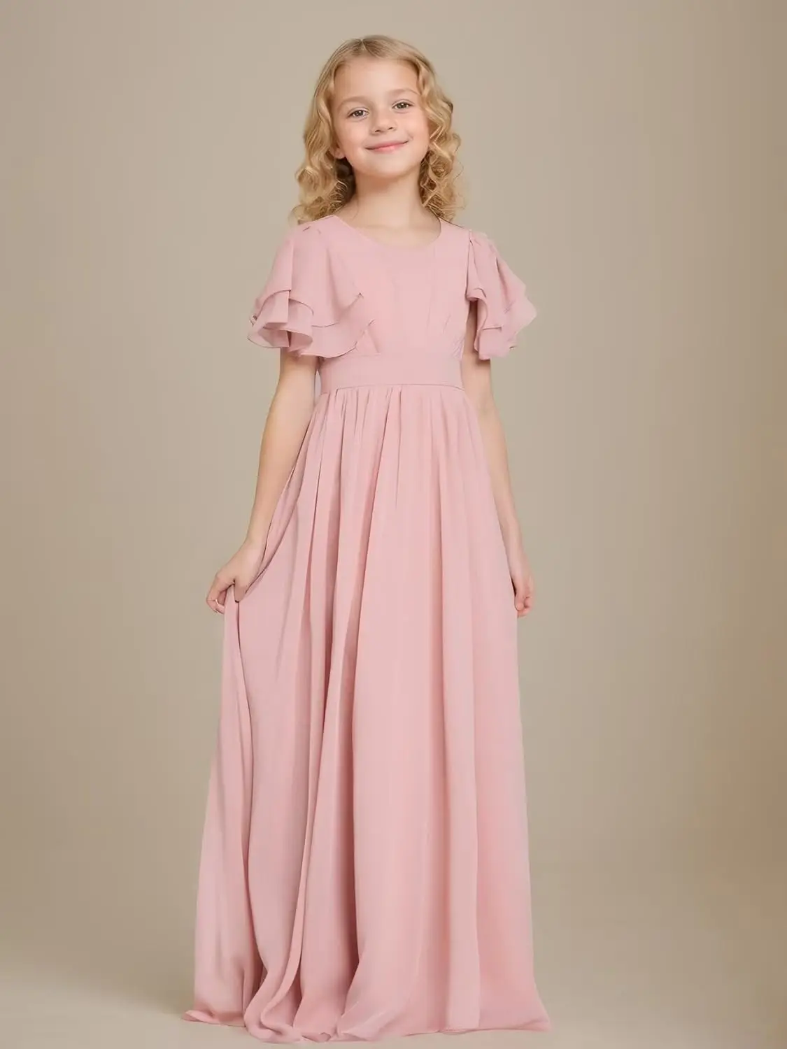 فساتين وصيفة الشرف للصغار 2025 بأكمام قصيرة من الشيفون فساتين فتاة الزهور فساتين حفلات للفتيات فساتين فتاة الزهور