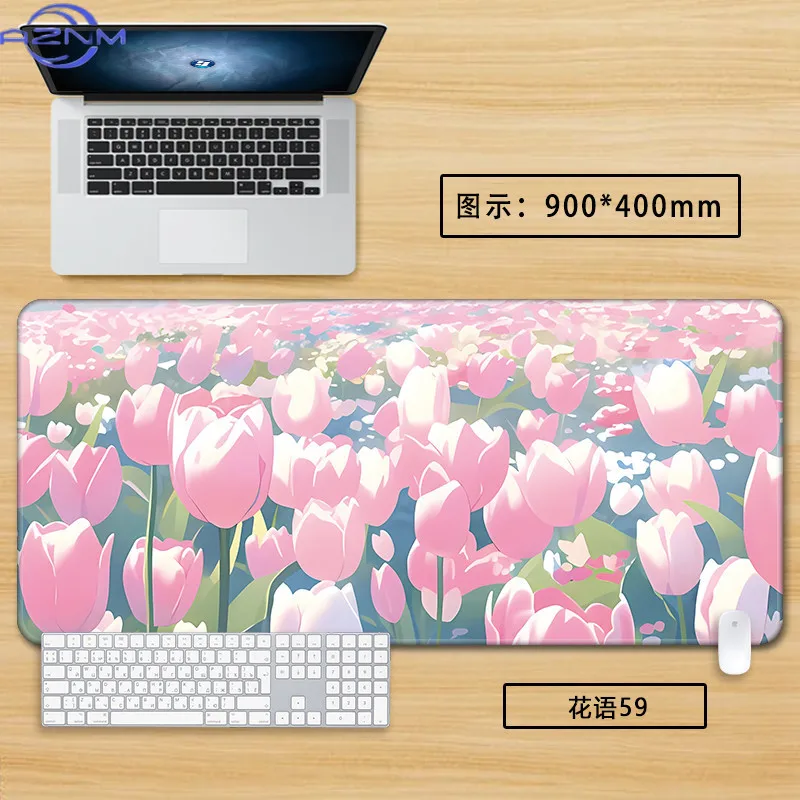 Tulip Mouse Pad Large Girls Healing Mouse Pads Rose Daisy Cartoon Office Creative Computer Keyboard Notebook Desk Mat