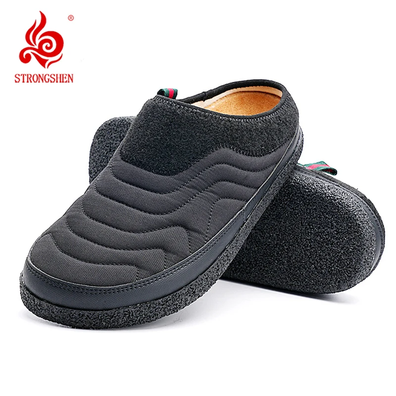 

STRONGSHEN Men Women Cotton Slippers Winter Outdoor WaterProof Cold-Proof Plush Warm Man Nonslip Home Slippers Footwear Big Size