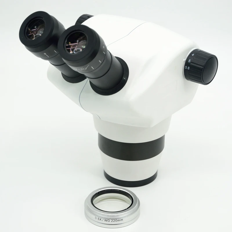 Scientific 4X-50X Binocular Zoom Stereo Microscope Head for Electronics + 0.5x Lens 220mm Long Working Distance