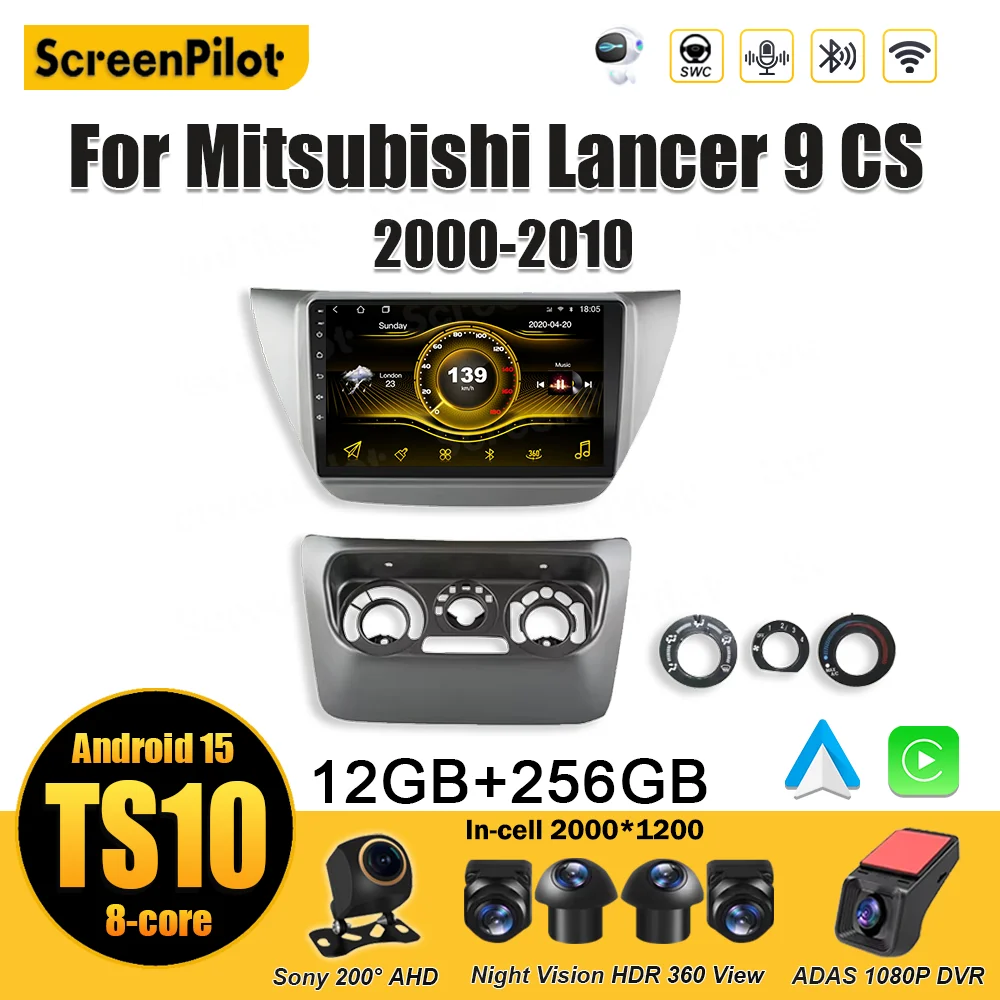 

For Mitsubishi Lancer 9 CS 2000 2001-2009 2010 Android 15 Stereo Head Unit Wireless Android Auto Multimedia Video Player DSP