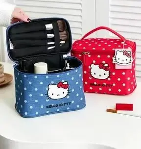 HelloKitty Polka Dot Makeup Bag, Large Capacity and High-Value Storage Bag, Portable Travel Grooming Bag
