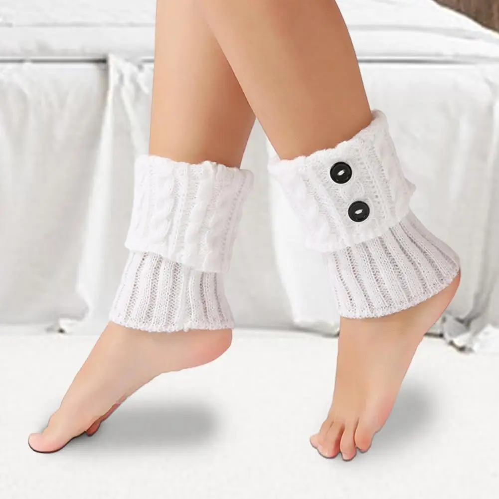 1 Pair Of Winter Non-slip Knitted Solid Color Buttons Decorated With Elastic JKCosplay Performance Daily Wear Leg Warmers