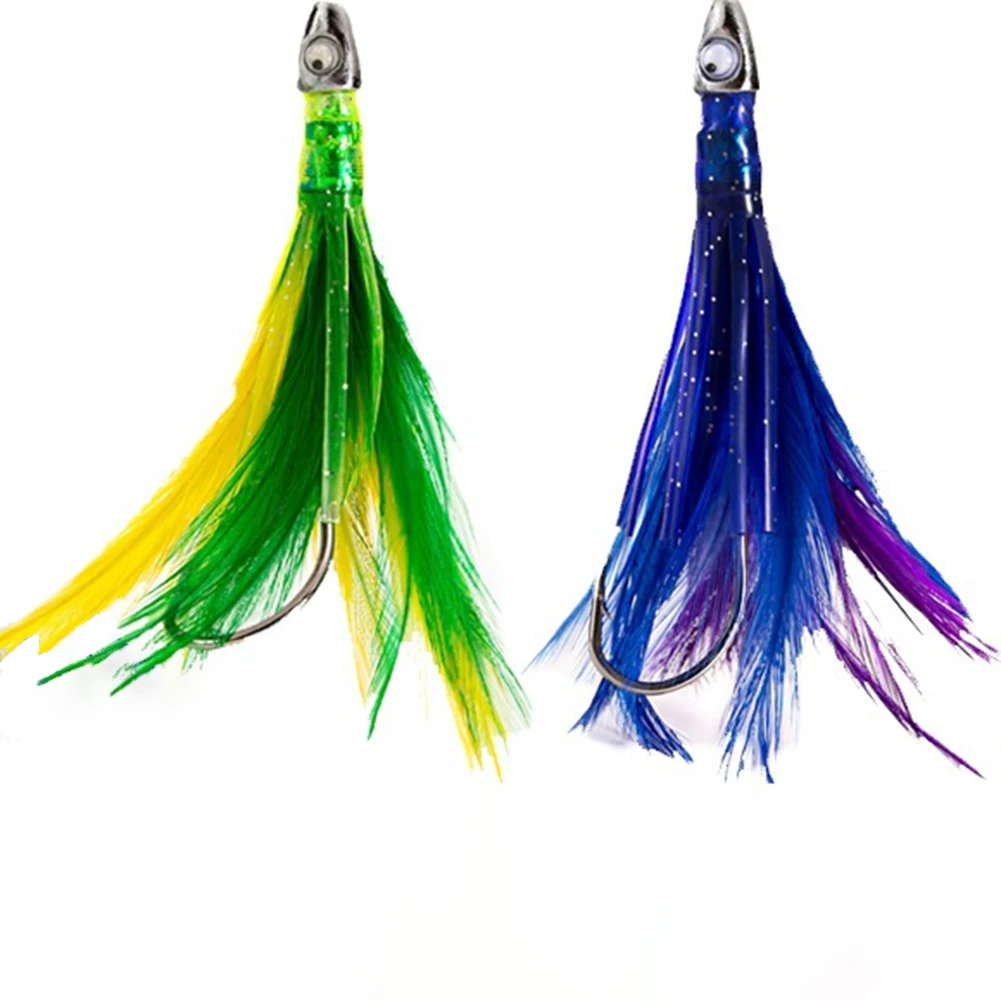 Jigs Fish Lure With Stainless Steel Hook Assorted Colors Feather Trolling Skirt Tuna Lure With Bird Teaser New Durable