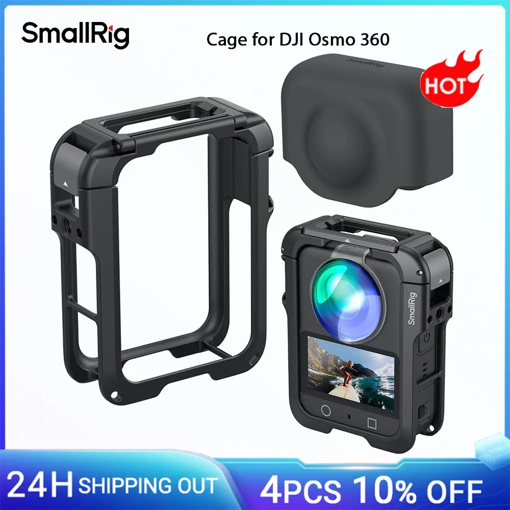 قفص صغير لـ DJI Osmo 360 مع غطاء عدسة سيليكون 1/4 بوصة - 20 برغي مع دبابيس مضادة للالتواء حذاء بارد خفيف الوزن للغاية 48 جرام -5704