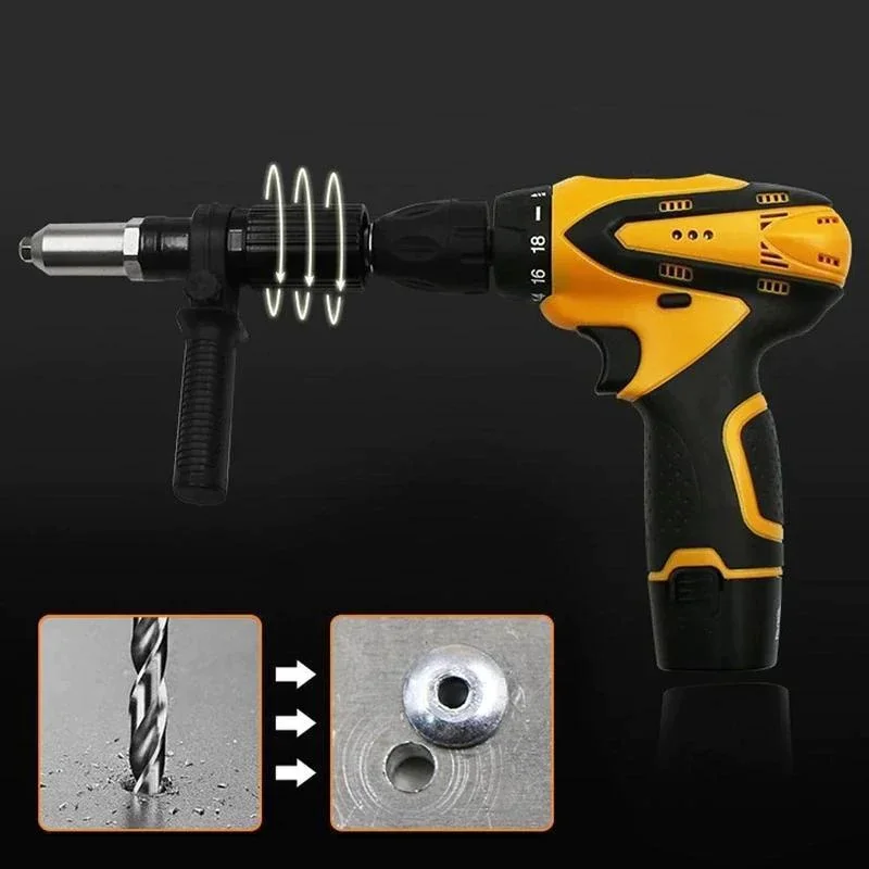 Cordless Elétrica Rivet Nut Gun, Rebitando Ferramenta, Adaptador de broca, Inserir Porca, Pull, 2.4mm-4mm