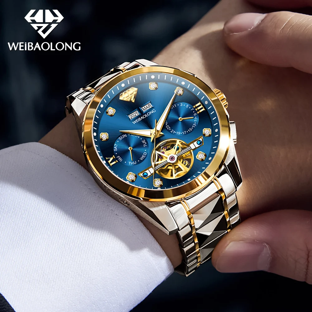 WEIBAOLONG 3801 Man Watch High end Real Diamond Watches Multifunctional Chronography Automatic Mechanical Watch
