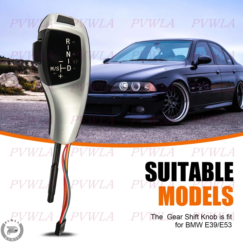 LED Sliver Automatic Gear Stick Shift Knob Lever For BMW 5Series E39 1997-2001/E38 1995-2001 X5 E53 1999-2006 Car Accessories