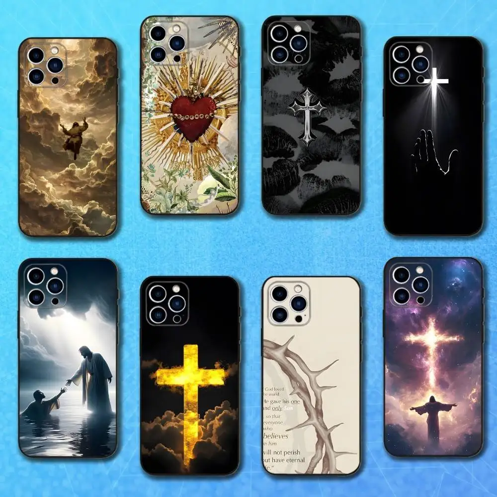 

Christian Cross Art Bible Phone Case For iPhone 17,16,15,14,13,12,11 Plus,Pro Max,XS,X,XR,SE,Mini,8,7,Soft Silicone Black Cover
