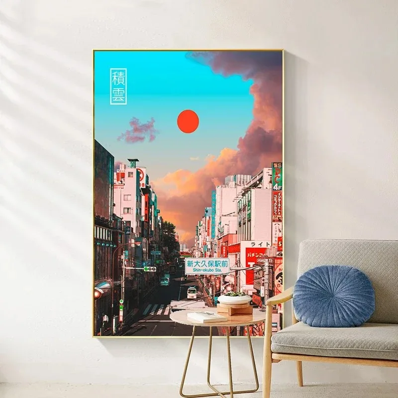 Vaporwave Japan City Canvas Art Poster and Print Canvas Paintings on The Wall for Living Room Cuadros Home Decoration Picture