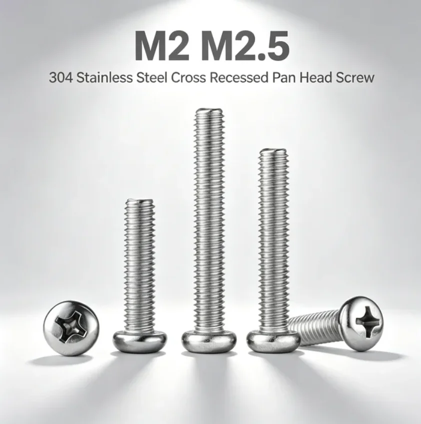 20/50/200pcs ID M2 M2.5 GB818 A2 304 Stainless Steel Phillips Pan Head Screw Length 3 - 60mm