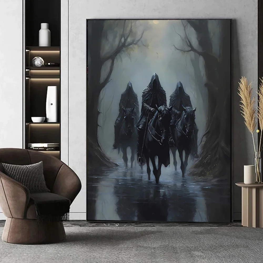 Gothic Dark Knight Poster Prints For Living Room Home Decor Iron Armor Warrior Riding Hell Horse Canvas Painting Wall Art Cuadro