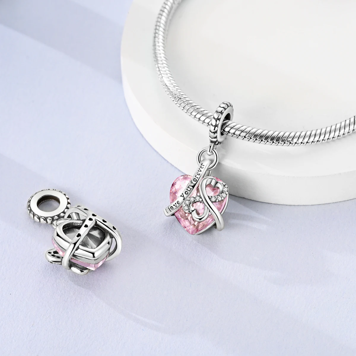 925 Sterling Silver Infinity Heart Charms Pink CZ Clear CZ Dangle Beads Fit Bracelets Necklace Women Mother's Day Jewelry Gift
