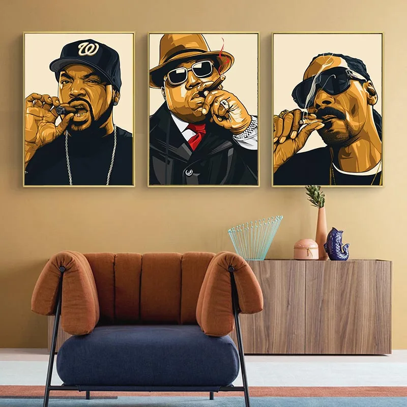 Famous Singer Smoking Poster Canvas Painting  BIG Biggie Smalls Wall Art Hip Hop Rapper Painting Pictures Music Fans Home Decor