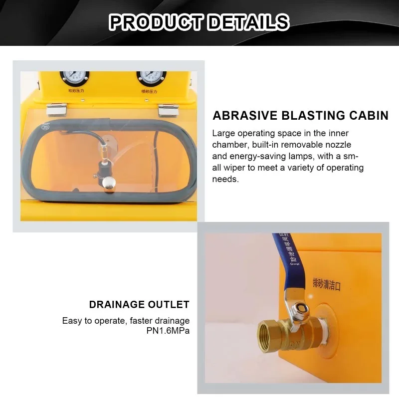 خزانة ساندبلاستر رطبة/جافة احترافية مع دواسة قدم وإضاءة LED - آلة تلميع تفجير الزجاج المعدني للمجوهرات 110 فولت/220 فولت