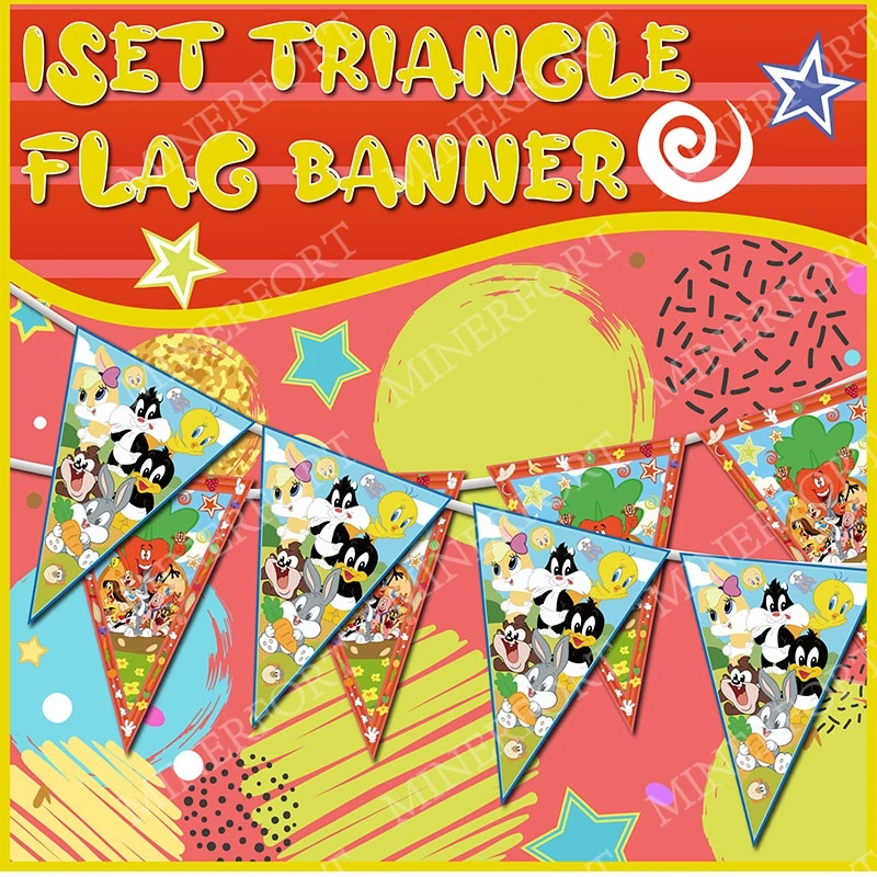 Banderines Coloridos con Estampado de la Bandera de Looney Tunes, con Temática de Daffy Duck y Tweety, para Decorar, Celebrar Cumpleaños, Baby Shower y Fiestas