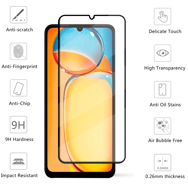 Film Protecteur d'Écran de Téléphone en Verre 9H, Couverture Complète pour Xiaomi Redmi 13C