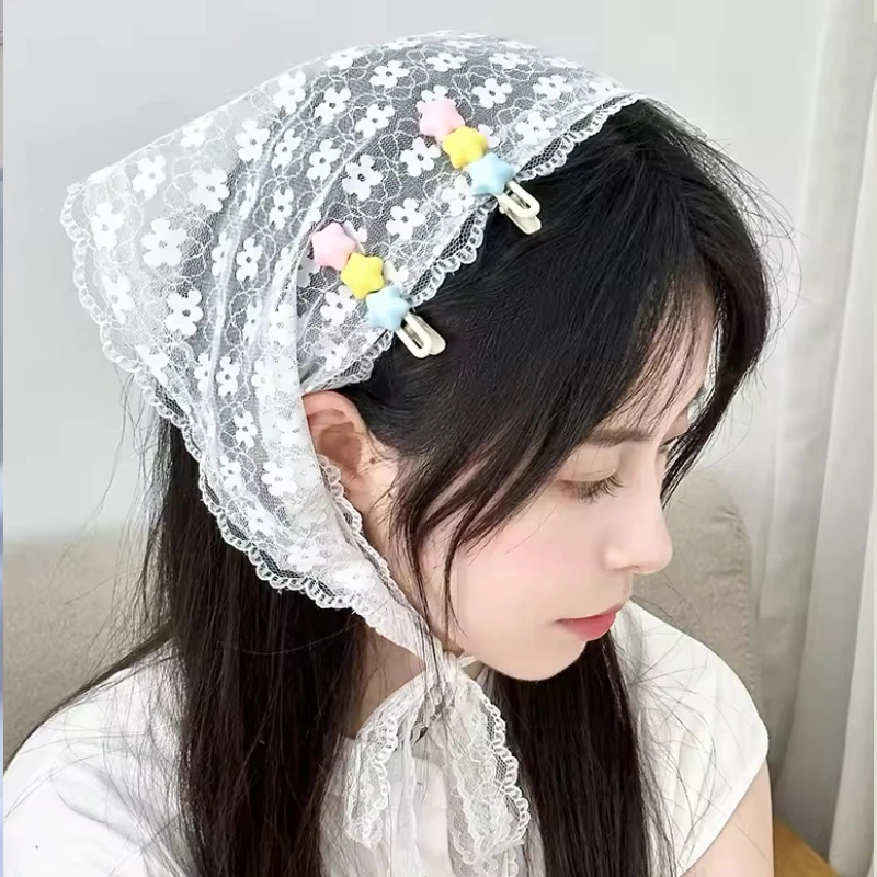 

Retro Sweet Flower Hair Scarf Headband Lace-up Lace Mini Skirt Slim Fit Pretty Apron Wrap Skirt French Pastoral Headdress Girls