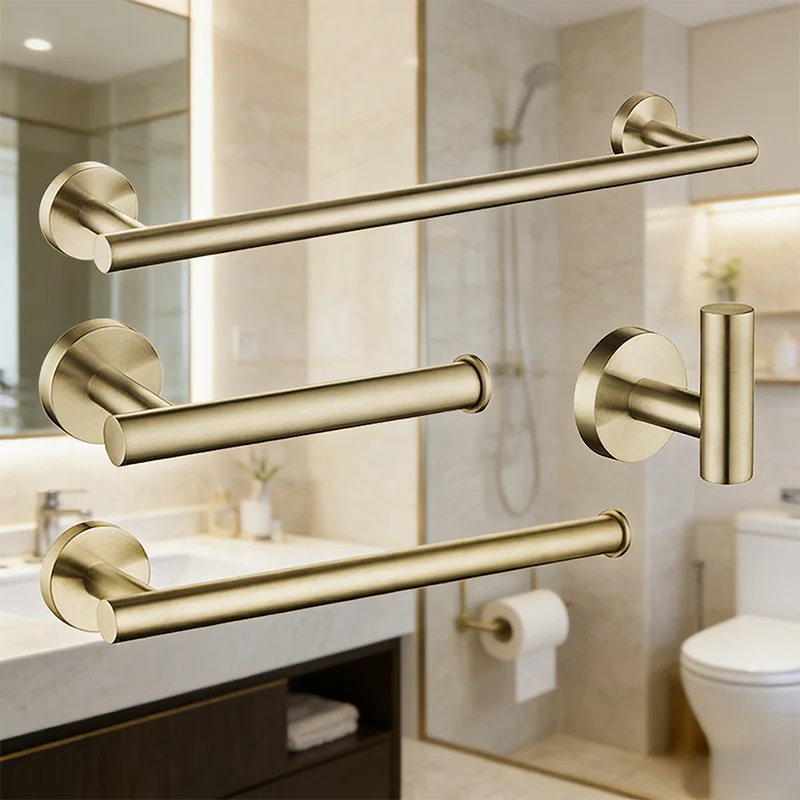 

Набор аксессуаров для ванной комнаты из матовой золотой нержавеющей стали, 4 предмета: держатель для туалетной бумаги, вешалка для полотенец. Современная роскошная фурнитура для ванной.
