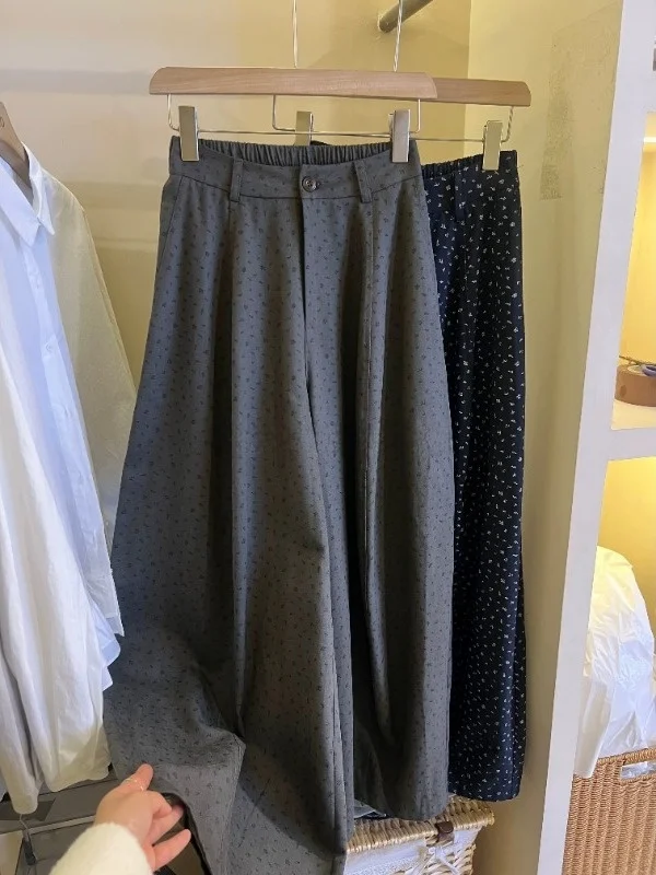 

plus Size High Waist Wide Leg Pants Casual Straight Korean Style Floral Print Summer Slimming Long Trousers for Women